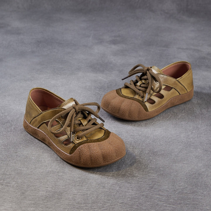Women's Chunky Leather Cutout Summer Oxford Sandals Barefoot-Friendly Perforated Walking Shoes