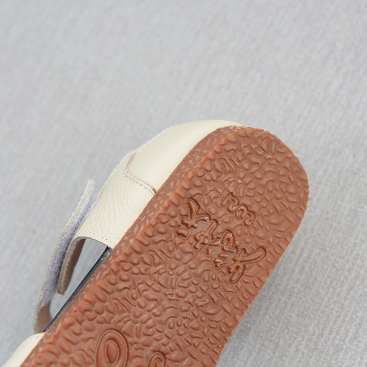 Women's Soft Leather Closed-Toe Velcro Sandals – Comfortable Flat Style