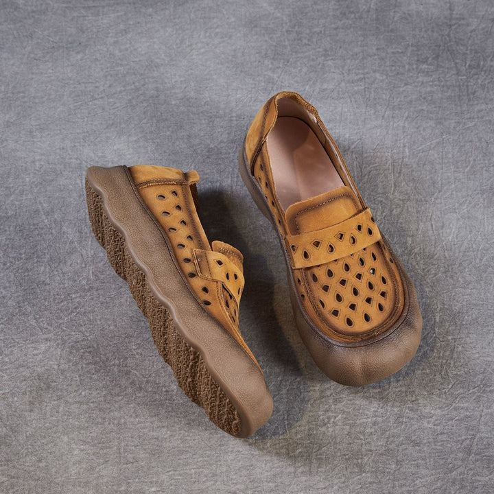 Women's Summer Leather Slip-on Flats — Cutout & Breathable Design