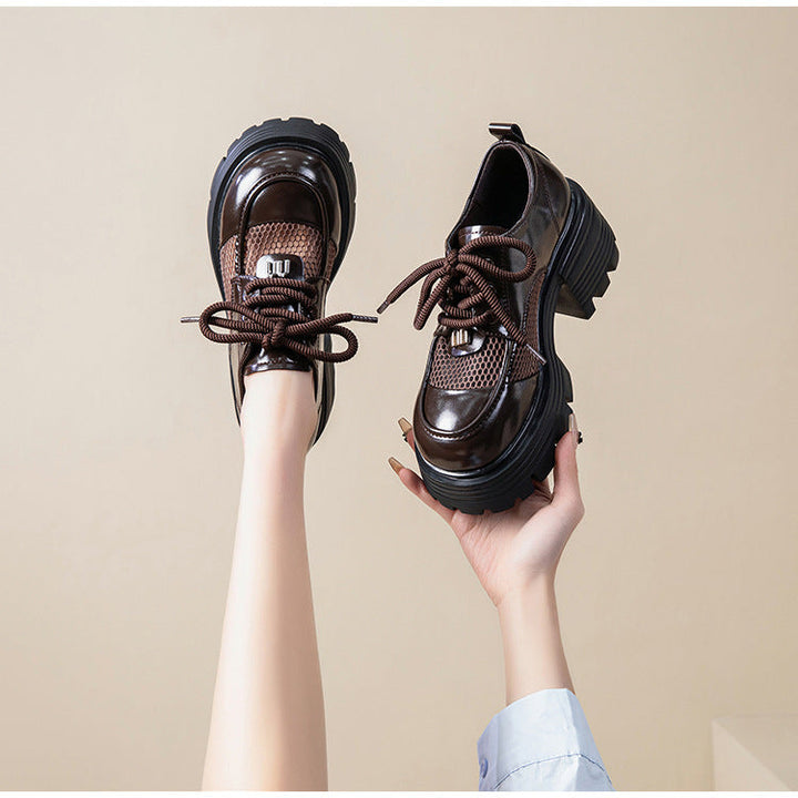 Women's Leather Platform Oxfords - Gothic Lug Sole 7cm Block Chunky High Heel  Lace-Up Shoes