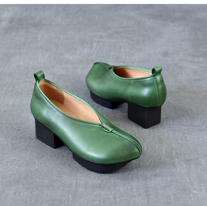 Women's Block Heel Leather High Heels – Slip-On Japanese Design