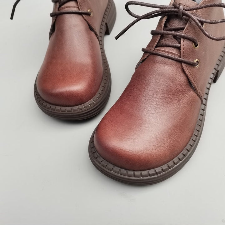 Wide Toe Leather Ankle Boots for Women – Lace-up Handmade Shearling Winter Shoes