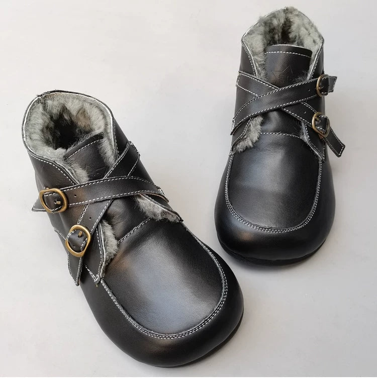 Women's Genuine Leather Shearling Boots – Warm Winter Snow Boots with Wide Toe Box for Wide Feet