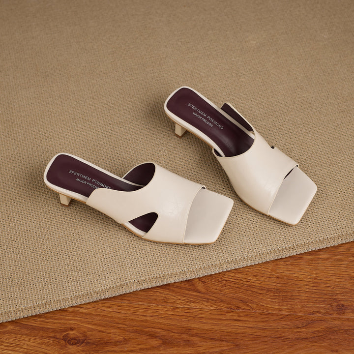 Women's Leather Mules - 5.5cm Kitten Heel - Luxury Lambskin Insole - Square Toe Cut-out