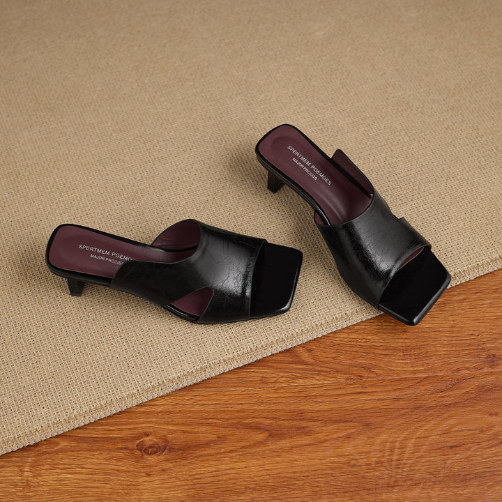 Women's Leather Mules - 5.5cm Kitten Heel - Luxury Lambskin Insole - Square Toe Cut-out