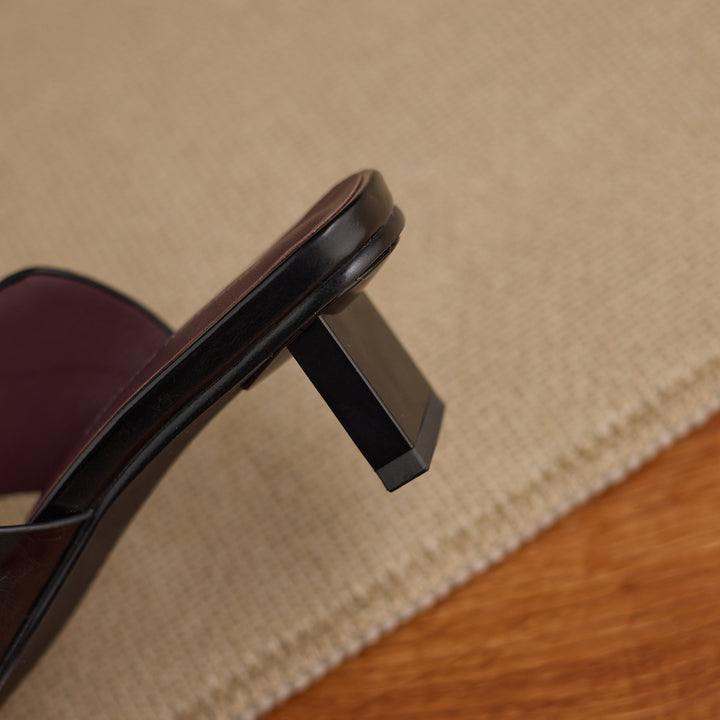 Women's Leather Mules - 5.5cm Kitten Heel - Luxury Lambskin Insole - Square Toe Cut-out