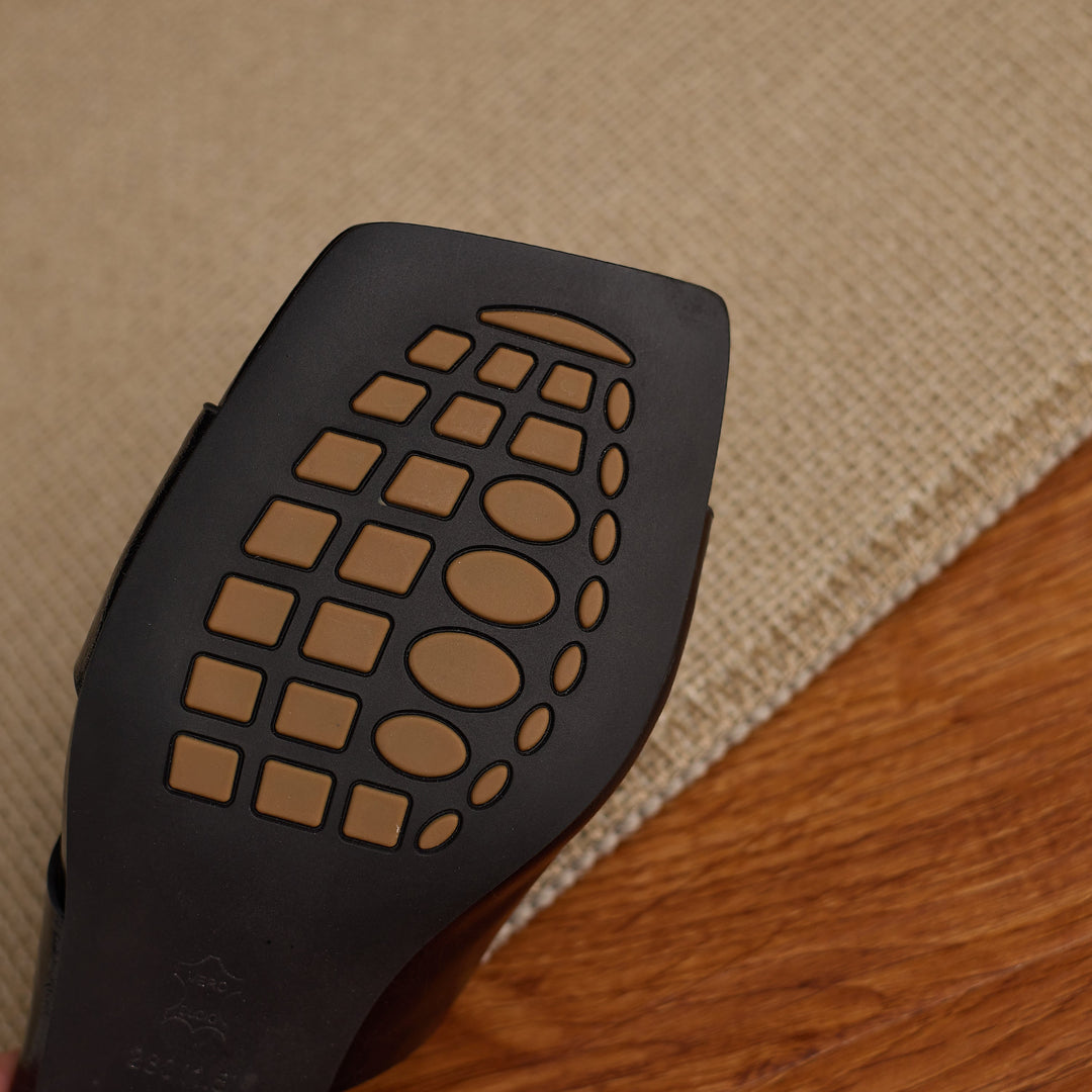 Women's Leather Mules - 5.5cm Kitten Heel - Luxury Lambskin Insole - Square Toe Cut-out