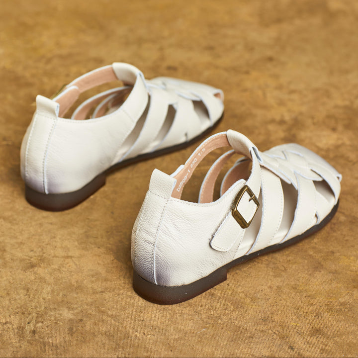 Women Handmade Leather Closed Toe Flat Comfort Buckle Fisherman Shoes Sandals