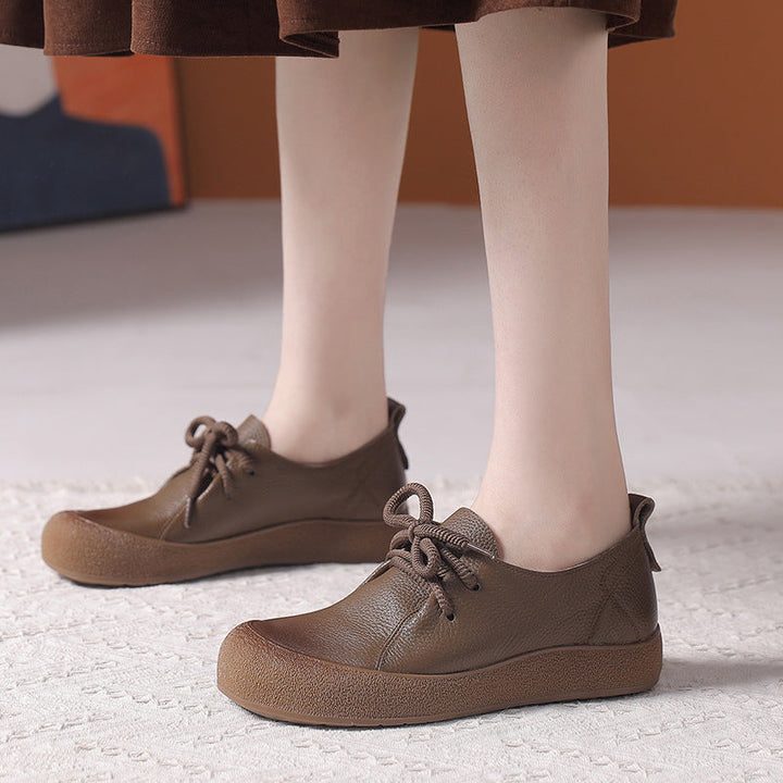 Women's Retro Outdoor Style Leather Sneakers - Breathable Microfiber Lined Walking Shoes