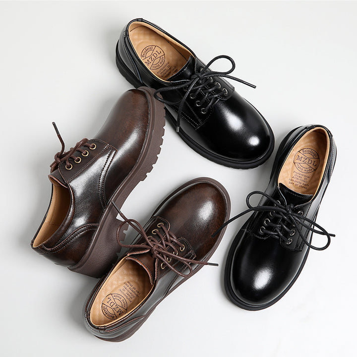 Women's Leather Classic Shoe Vintage Lace Up Oxford Low Block Heel