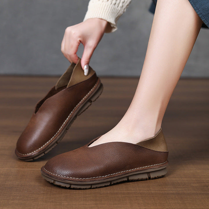 Women's Artisanal Hand-Finished Leather Flats - Ultra-Soft Unlined Slip-Ons Walking Shoes