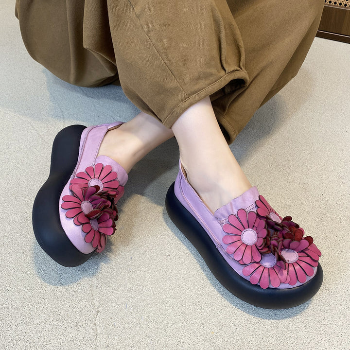 Women’s Handmade Leather Floral Ethnic Style Platform Shoes – Retro Casual Flats