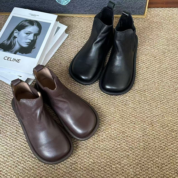 Women's Leather Ankle Boots Spring Fall Casual Unlined Slip-on Shoes