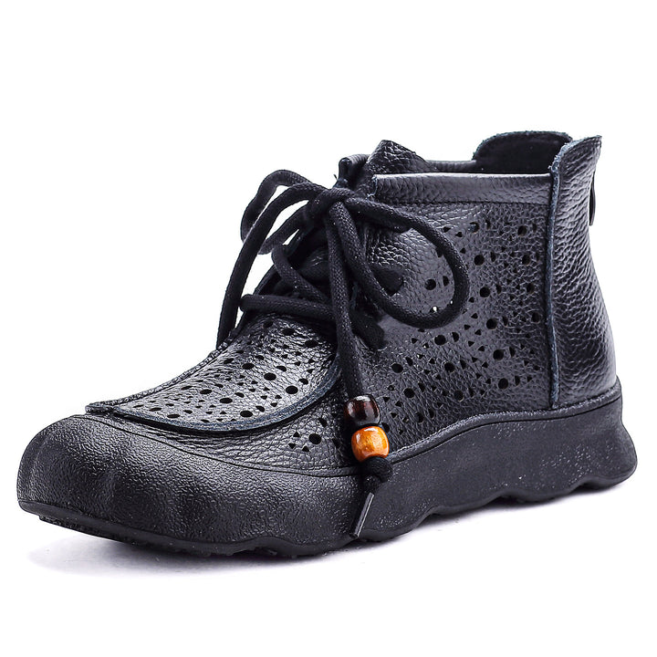 Women's Leather Ankle Sandals Boots Retro Lace-Up Vintage Hollow-Out Casual Summer Flats