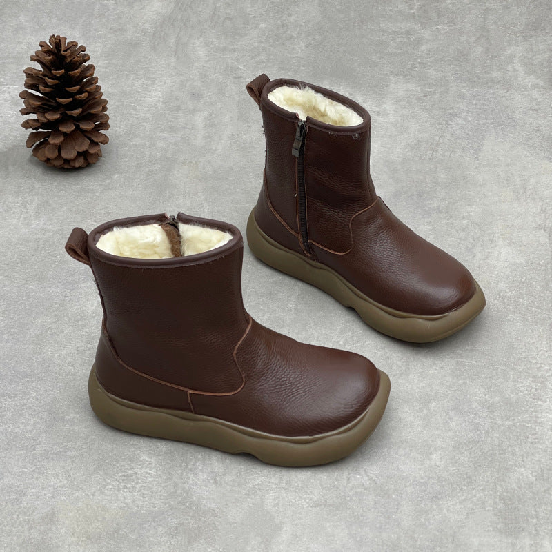 Fur Lined Leather Winter Boots for Women – Side Zip Short Ankle Design