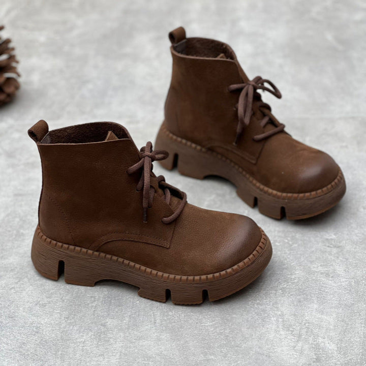 Women's Vintage Platform Ankle Boots – Lace-Up Non-Slip Style
