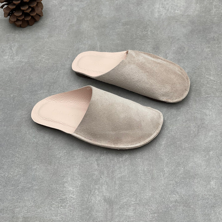 Women's Leather Closed Toe Mules Retro Slip-on Flats Slippers Vintage Slide Summer