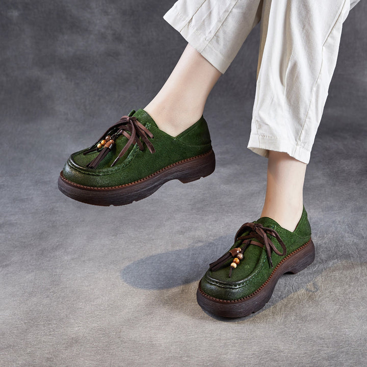 Women’s Suede Tassel Lace-Up Platform Shoes – Casual Everyday Style