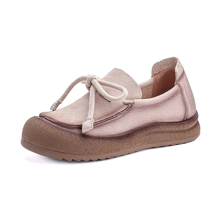 Women's Leather Slip-on Flats — Casual Round-Toe Footwear
