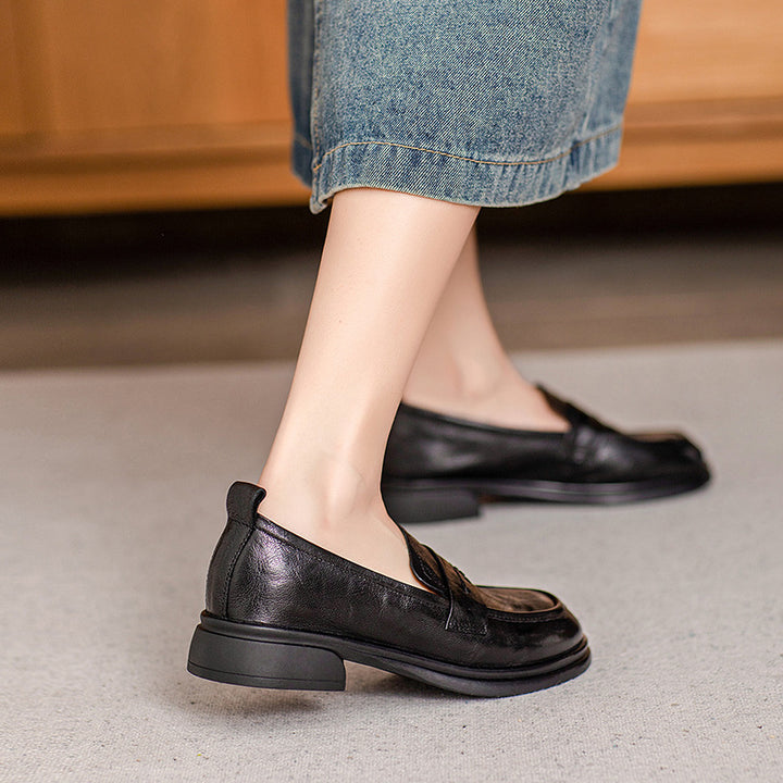 Classic Women's Loafers – Ruched Leather Sole Casual Shoes