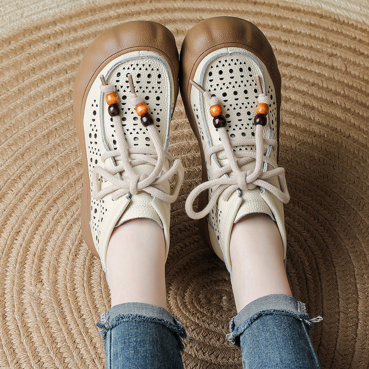 Women's Leather Ankle Sandals Boots Retro Lace-Up Vintage Hollow-Out Casual Summer Flats