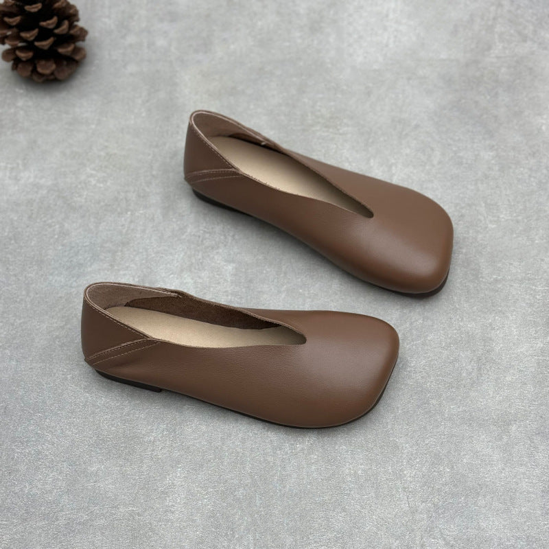 Women’s Handmade Leather Square Toe Flats – Vintage Slip-On Casual Shoes