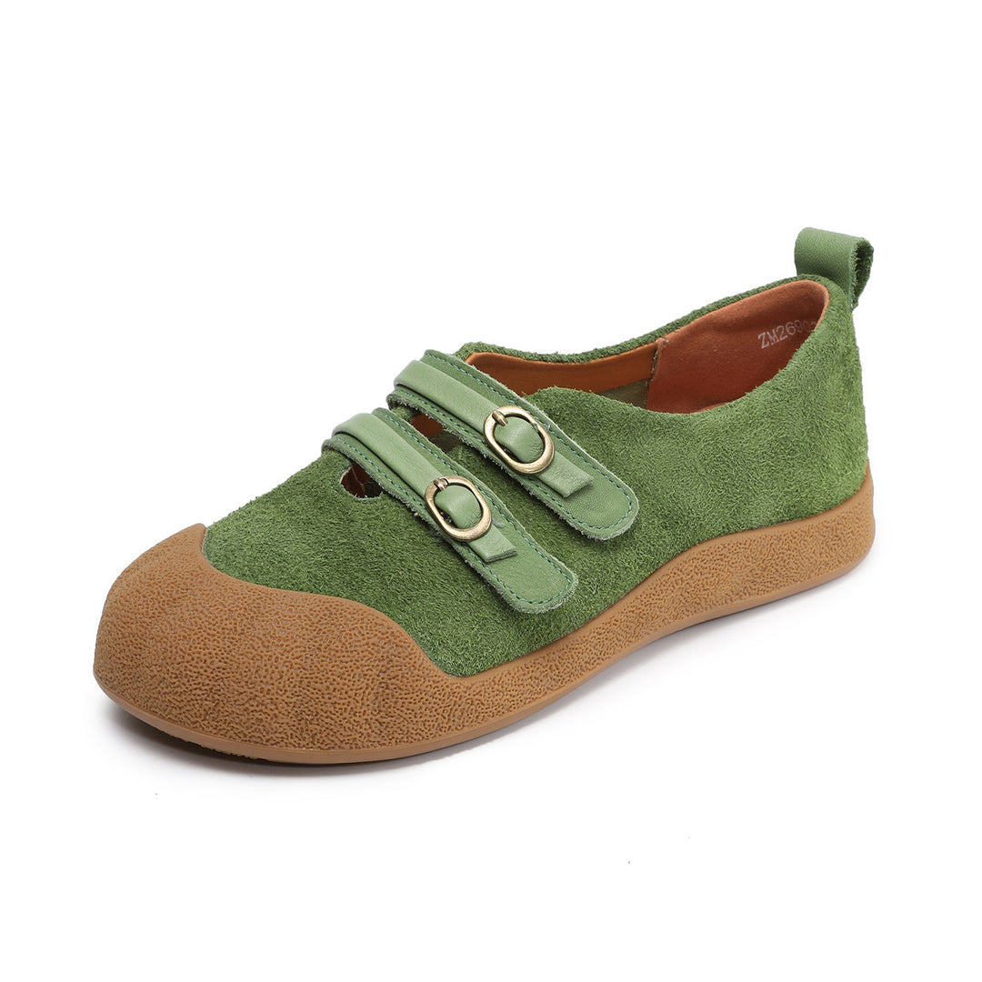 Women‘s Retro Leather Slip-on Mary Jane Flats Vintage Casual Walking Shoes