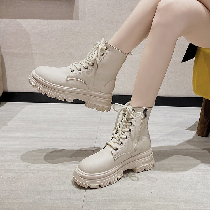 Womens  Platform Ankle White Combat Boots