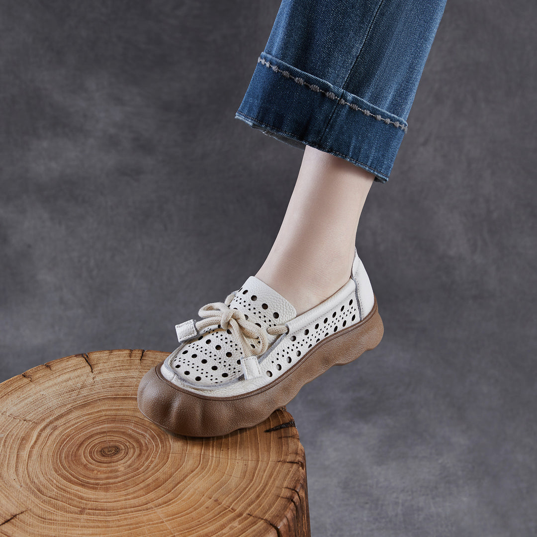 Women's Leather Slip-On Sandals — Thick Sole with Cutout Design, Breathable
