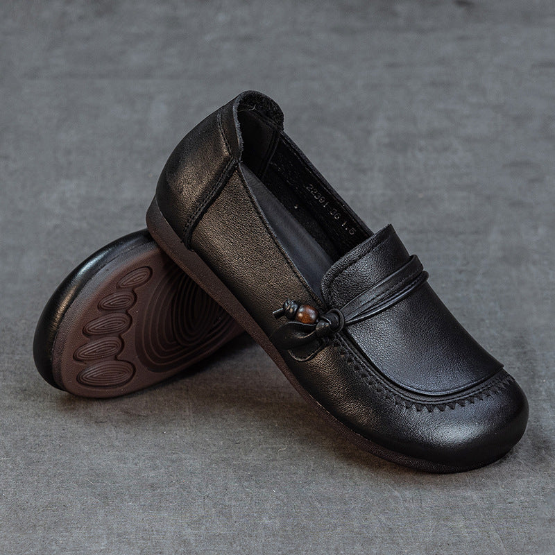 Women's Genuine Leather Knot Loafers Round Toe Slip On Flat Shoes Soft Sole
