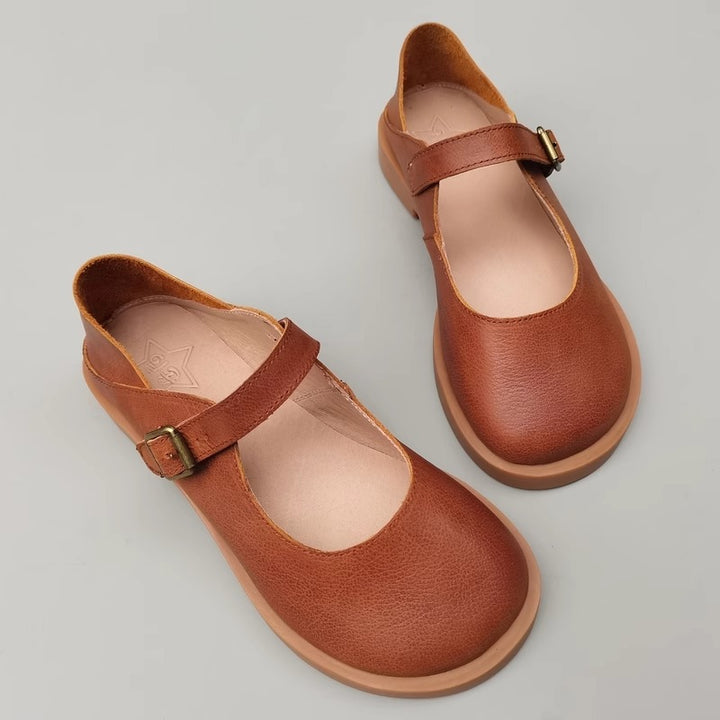 Wide Toe Box Daily Cute Genuine Leather Mary Jane Round Toe Flat Uniform Shoes