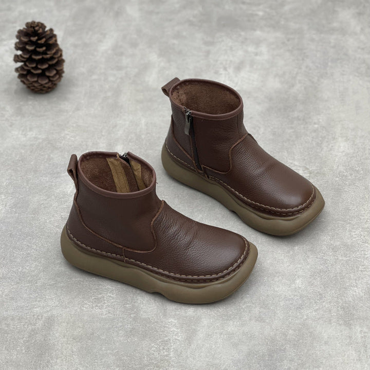Women's Leather Zipper Ankle Boots – Casual Everyday Style