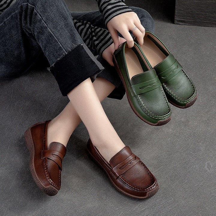 Women’s Leather Slip-On Moccasins – Retro Flat Comfortable Shoes