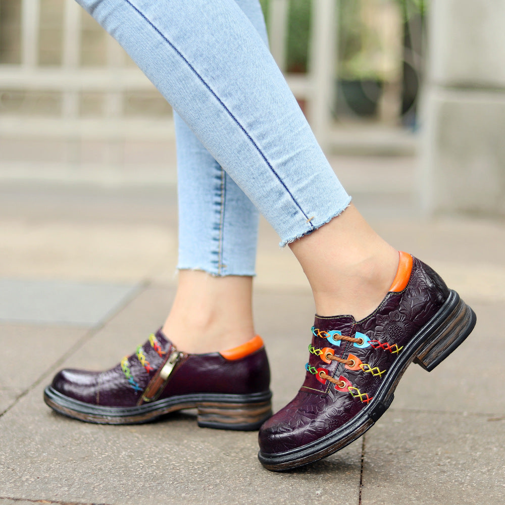 Women's Sheepskin Leather Printed Retro Oxfords Shoes