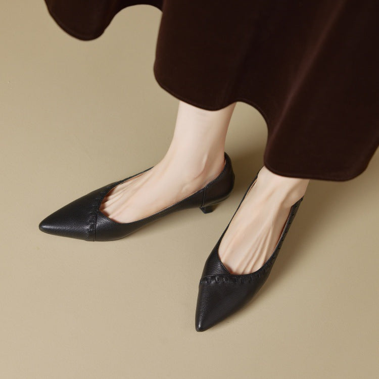 Women's Lambskin Pointed-Toe Kitten Heel Pumps Professional Style