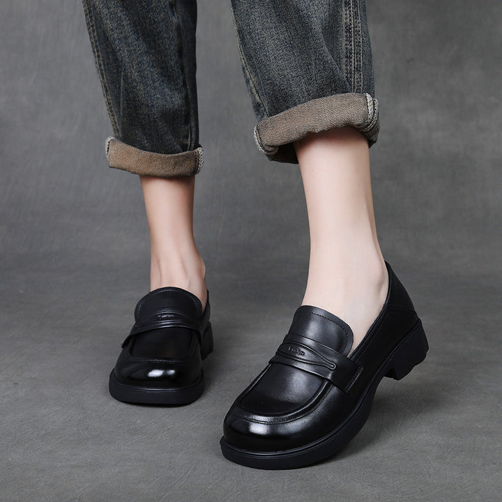 Women's Penny Loafers Leather Slip On Platform Dress Shoes Low Heel