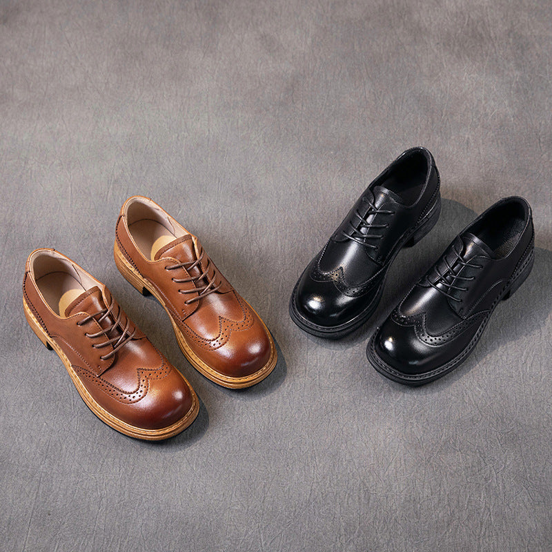 Women's Leather British-Style Brogue Lace-up Oxford Shoes