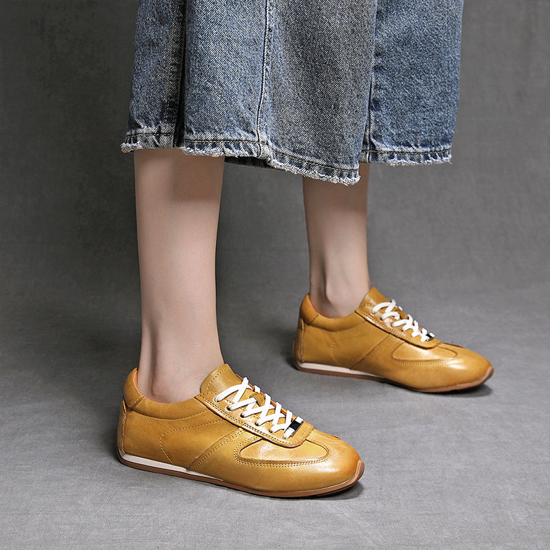 Women's Horsehide German Army Trainer Sneakers Retro Flat Casual Shoes