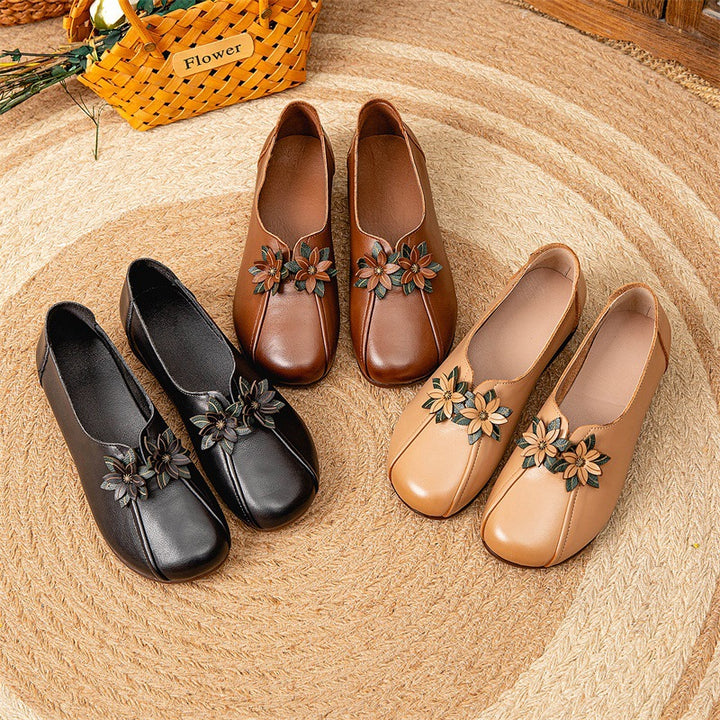 Wedges Flat Flower Vintage Leather Soft Sole Slip Women's Shoes