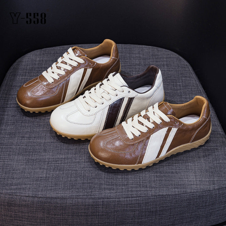 Women's Genuine Leather German Army Trainers Retro Low Top Walking Sneakers