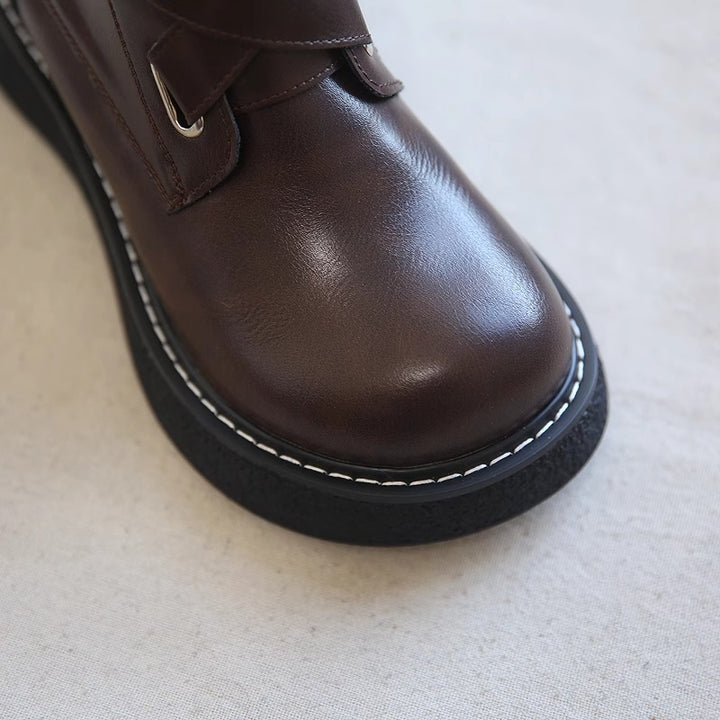 Women's Leather Boots Wide Toe Box Retro Cross-strap Platform Shoes