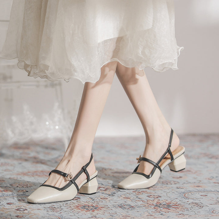 Elegant Retro Colorblocking Closed Toe Slingback Sandals Women's