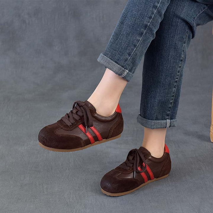 Women's Vintage German Army Trainers Top-Grain Leather Hidden Wedge Sneakers