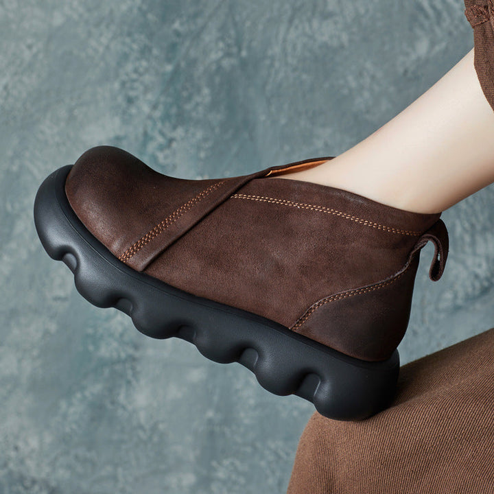 Women's Genuine Leather Platform Ankle Boots – Lightweight Chunky Sole Boots