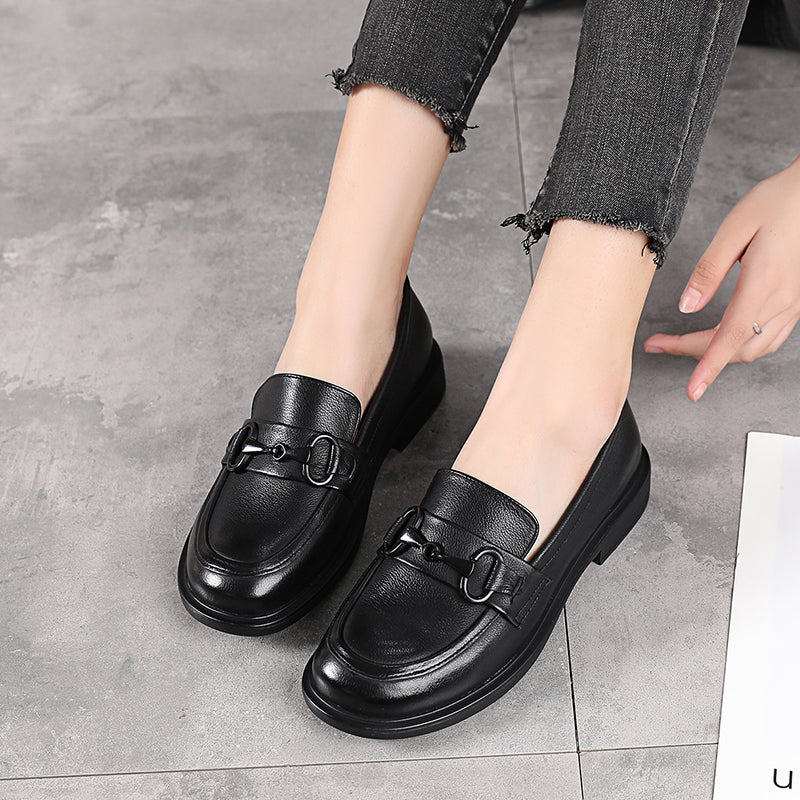 Women's Leather Loafers – Slip-On Casual Comfortable Shoes for Daily Wear