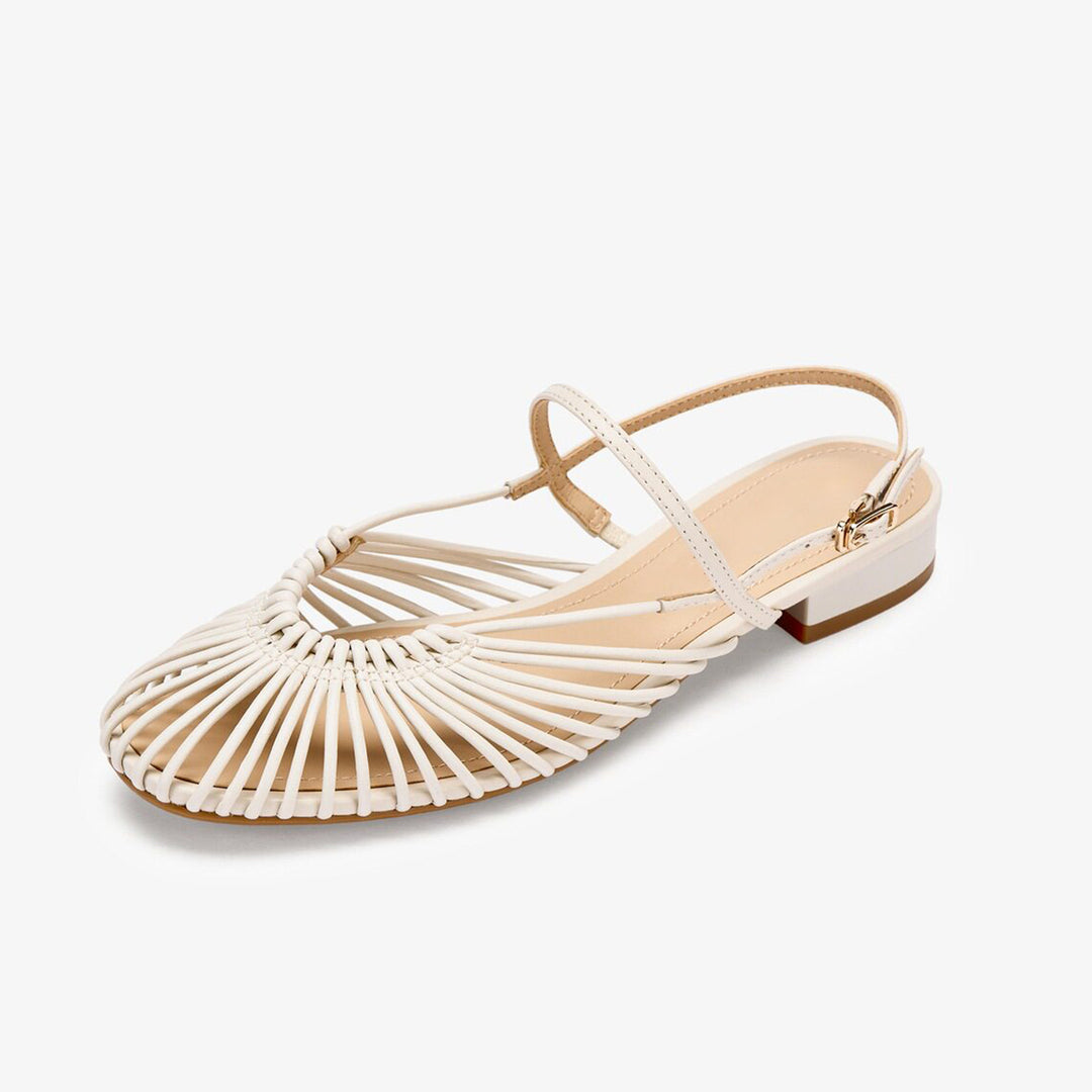 Women's Woven Strappy Sandals - Closed Pointed Toe Cage Slingback Flats Low Heel Shoes