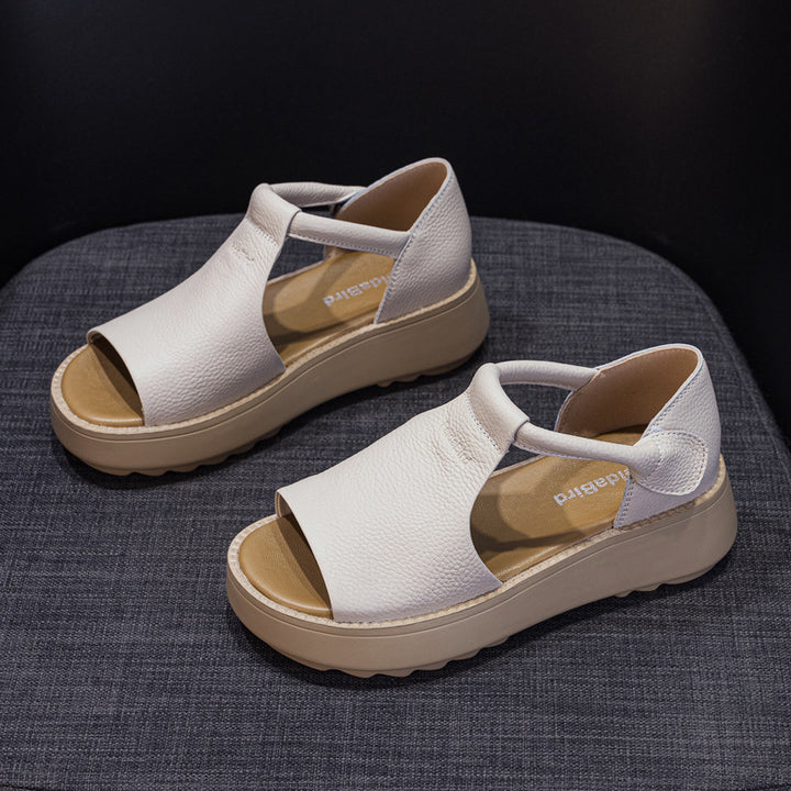 Women's Leather Thick-Sole Open-Toe Casual Velcro Sandals