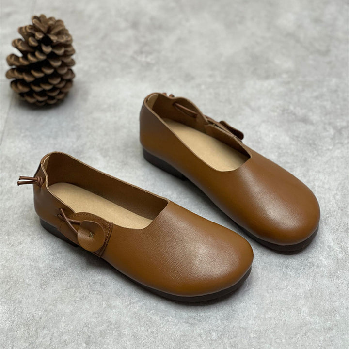 Women's Leather Ballet Flats - Vintage Bowknot Loafers, Slip-on Round Toe Comfort Shoes