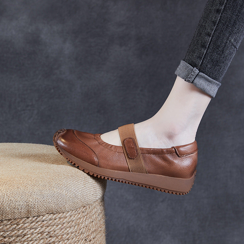 Women's Elastic Comfort Loafers - Genuine Leather Flat with Soft Sole