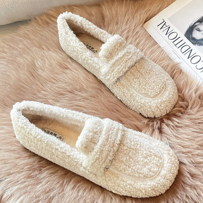 Women Cute Winter Warm & Soft Plush Fur Loafers Shoes